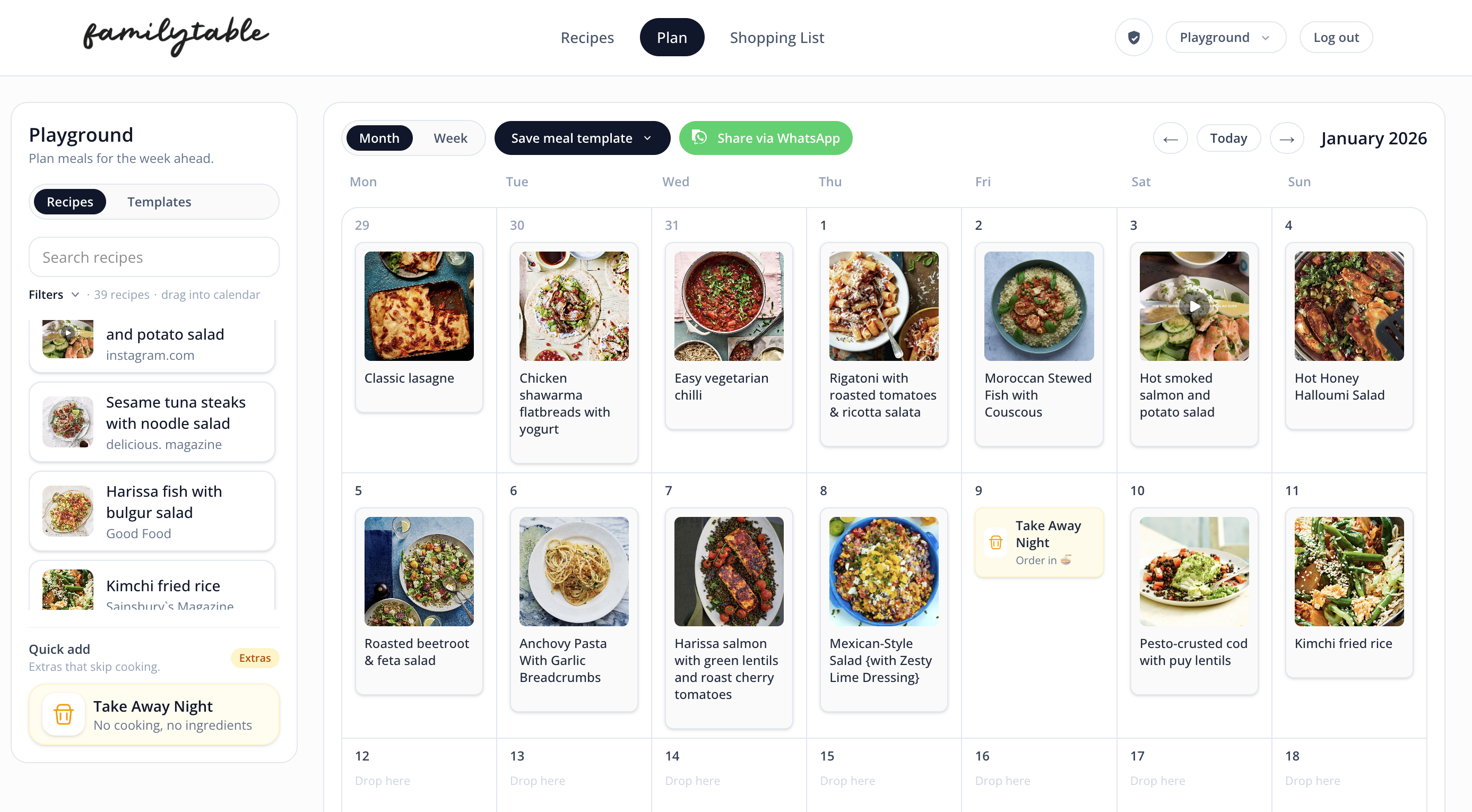 FamilyTable meal planning